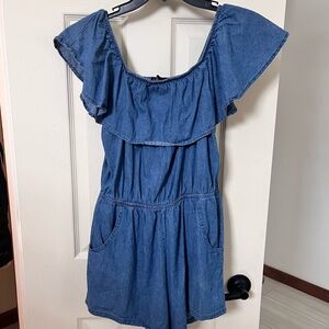Blue Denim Off-Shoulder Romper